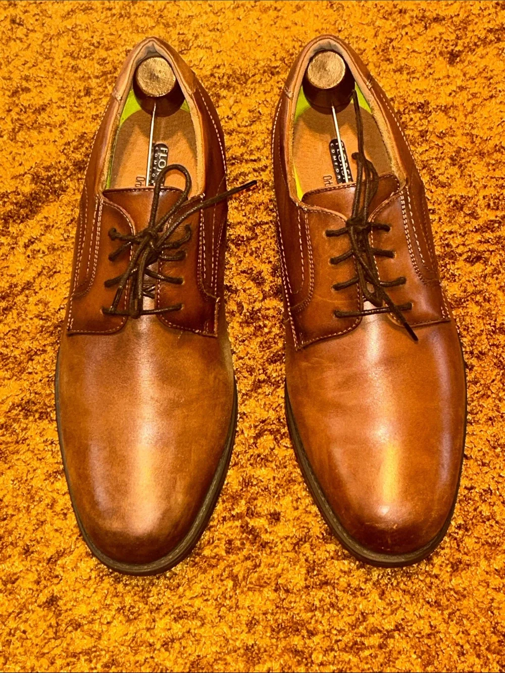 Florsheim Tan Brown Leather Lace-Up Derby Shoes